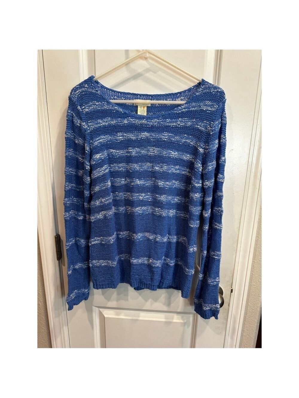 Caribbean Joe Blue & White Striped Crew Neck Sweater L EUC